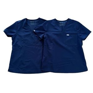 FIGS Navy Catarina One Pocket Scrub Tops Lot of 2